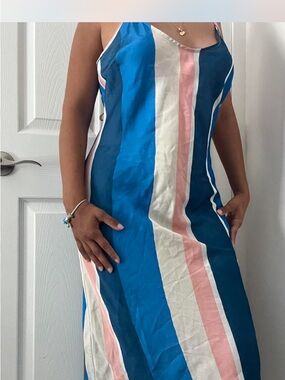 H&M Blue, Pink & White Vertical Stripe Maxi Dress